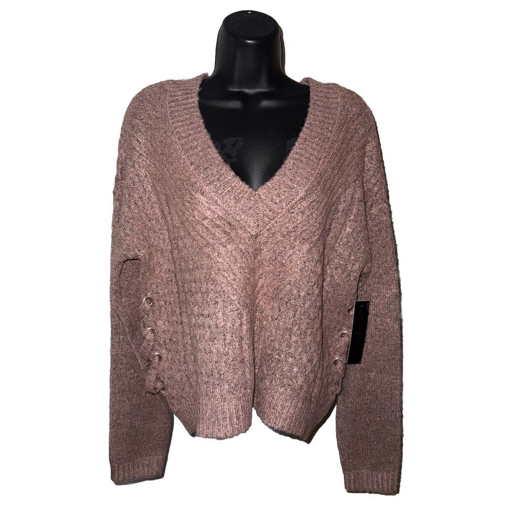 Almost Famous Light Pink Cable Knit Sweater Women's Sz L  Braided‎ Sides